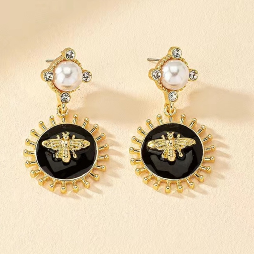 Gold and Black Bee Earrings